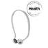 A stylish white headband with two circular speakers, labeled as an award-winning beauty device.