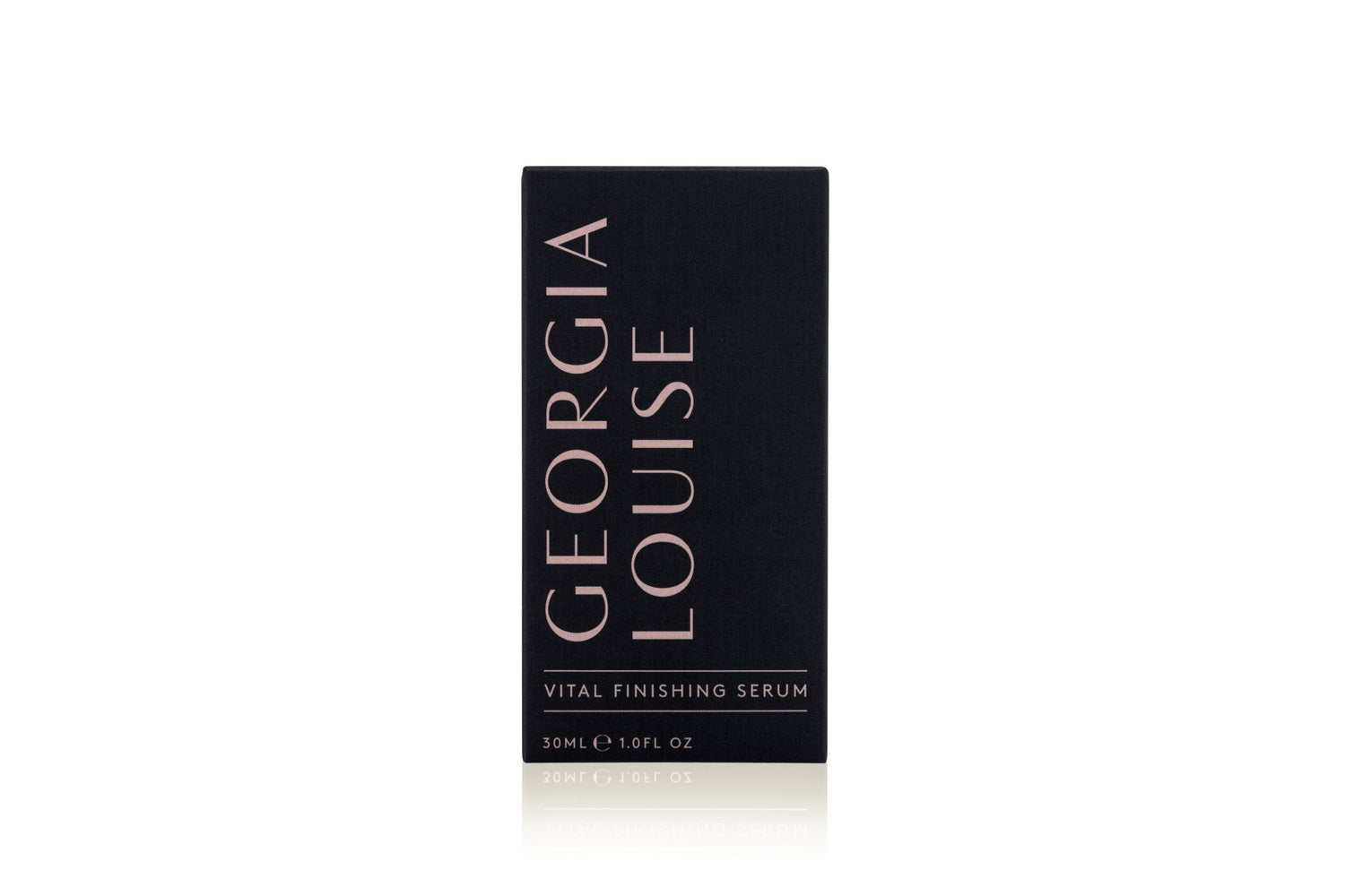 Black box packaging for Georgia Louise Vital Finishing Serum.