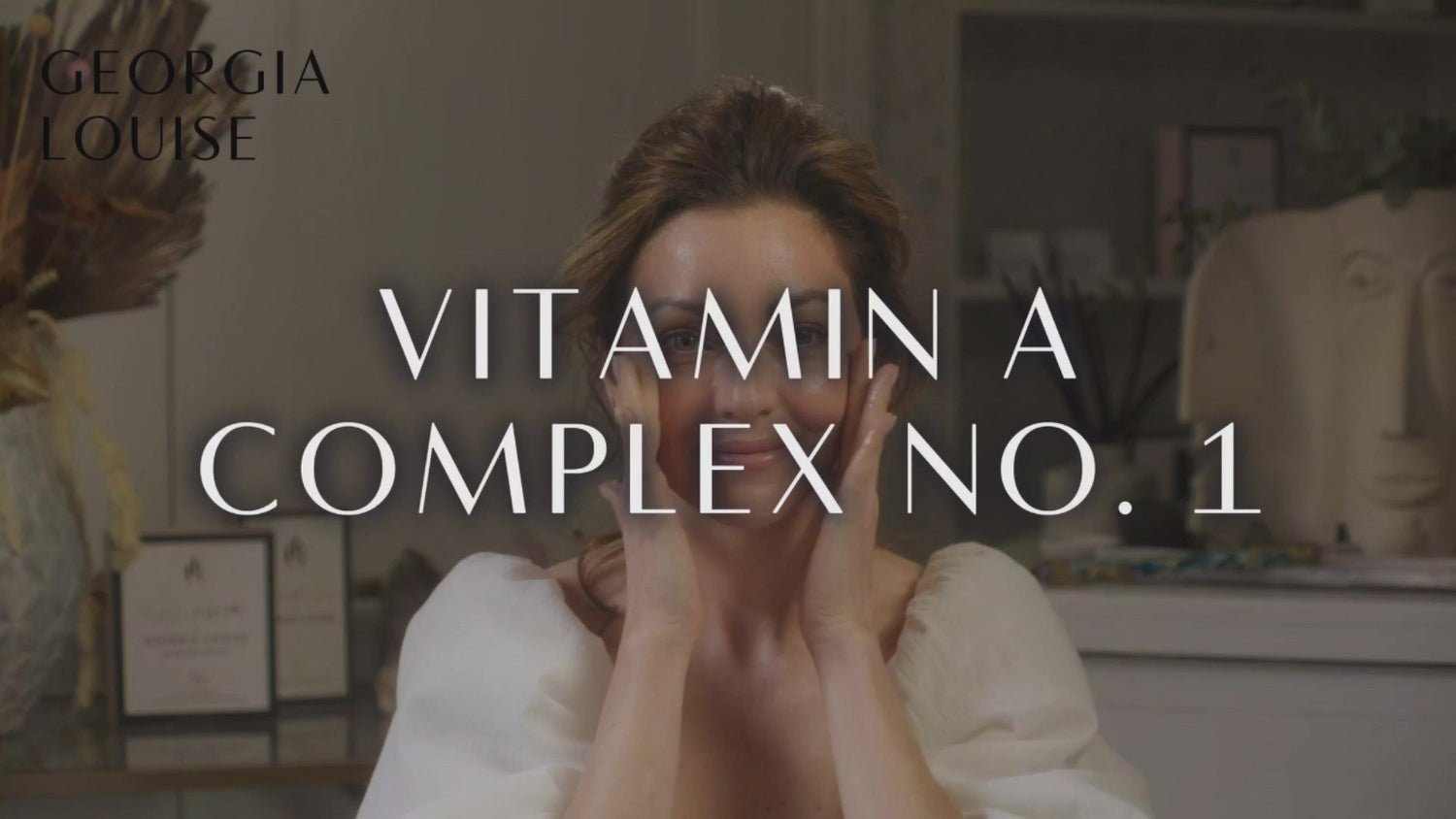 A woman applying skincare product with the text &